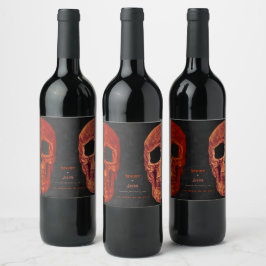 Gothic Skull Orange Black Halloween Bröllop Vinflaska Etikett