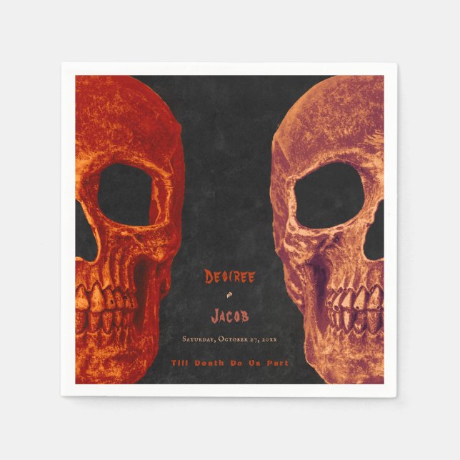 Gothic Skull Orange Black Halloween Pappersservett (Framsidan)