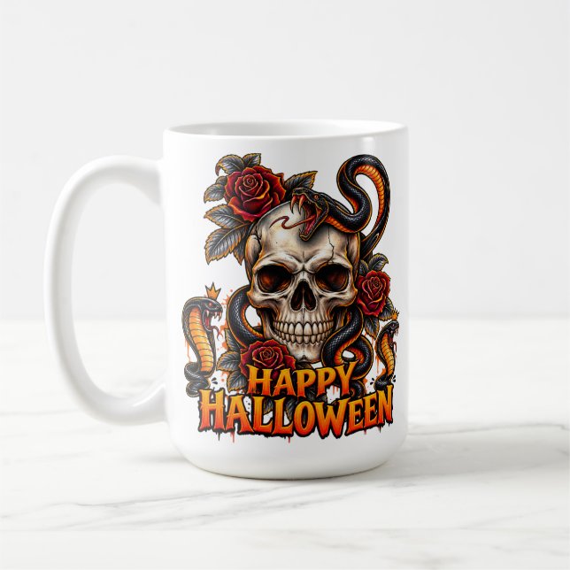 Gothic Skull Orm Halloween Mugg – Skräckinjagande  (Vänster)