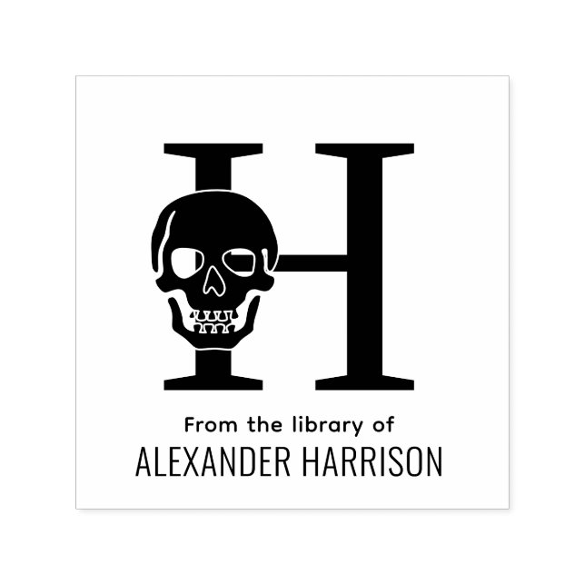 Gothic Skull över en fet, första Namn Bok Självfärgande Stämpel (Design)