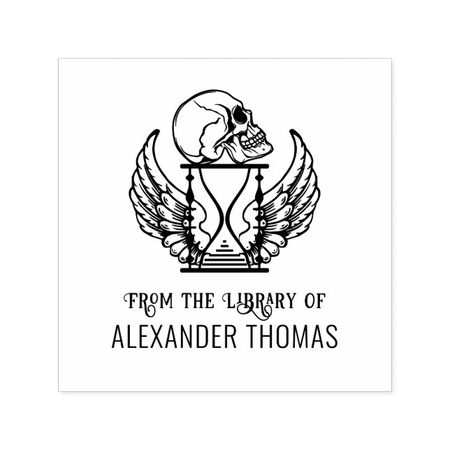 Gothic Skull på Winged Hourglass Bibliotek Bok Nam Självfärgande Stämpel (Design)