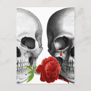 Gothic Skull Pair Mörk Romantik Blood Tear Ro Meddelande Vykort