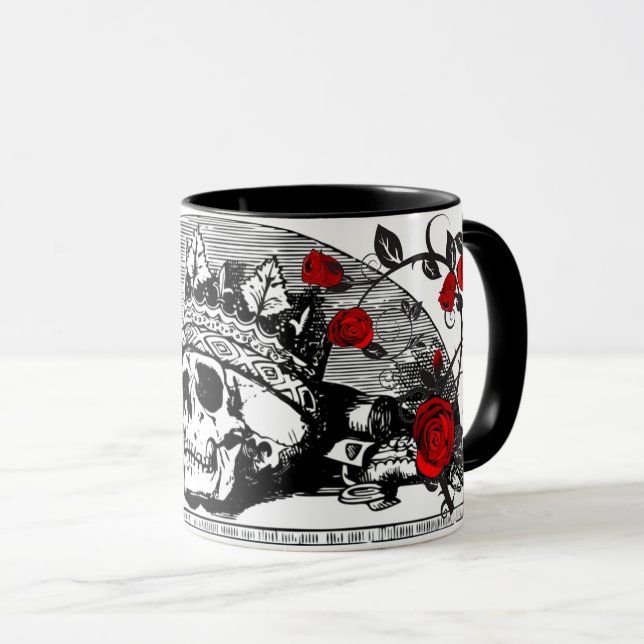 Gothic Skull Queen med Röd ros Coffee Gift Mugg (Framsida höger)