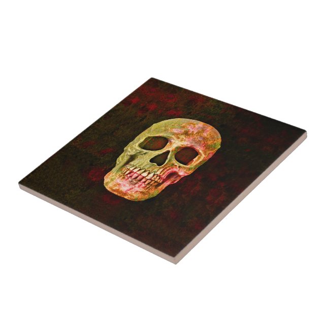 Gothic Skull Red Grönt Retro-Vintage Kakelplatta (Sidan)
