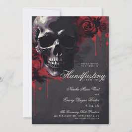Gothic Skull & Red Roses Halloween Handfasting Inbjudningar