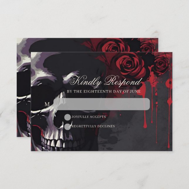 Gothic Skull & Ro Elegant Mörk Bröllop OSA Kort (Fram/baksida)