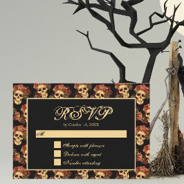 Gothic Skull Röd ros Black Halloween Bröllop OSA Kort
