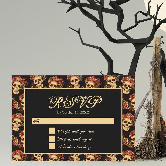 Gothic Skull Röd ros Black Halloween Bröllop OSA Kort (Skapare uppladdad)