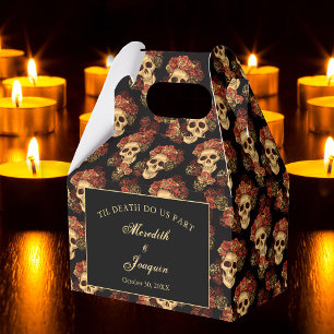 Gothic Skull Röd ros Black Halloween Bröllop Presentaskar
