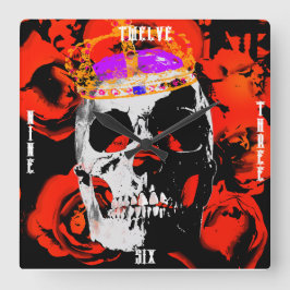 Gothic Skull Röd ros Fyrkantig Klocka