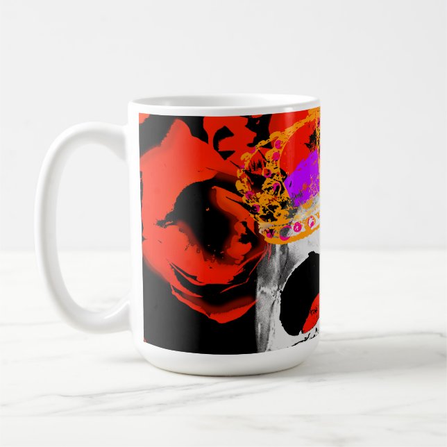 Gothic Skull Röd ros Kaffemugg (Vänster)