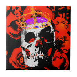 Gothic Skull Röd ros Kakelplatta