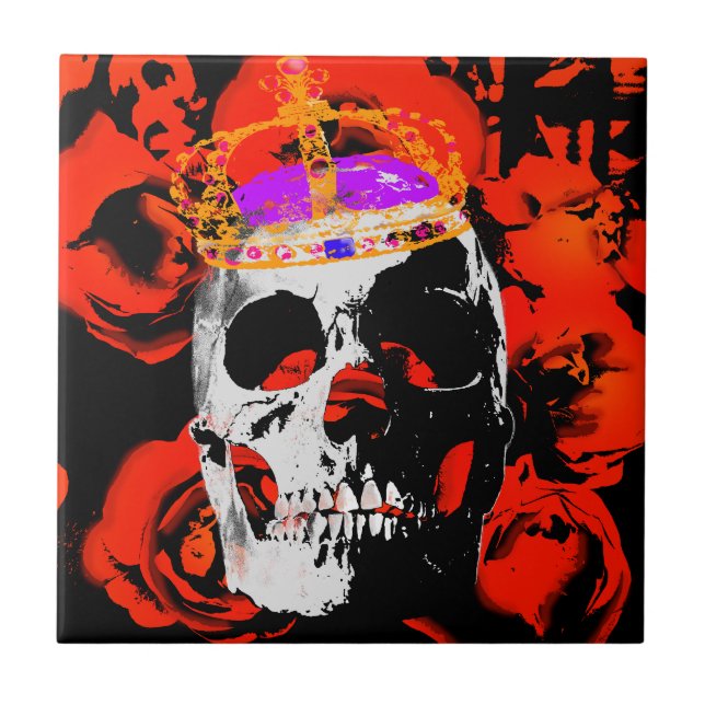 Gothic Skull Röd ros Kakelplatta (Framsidan)