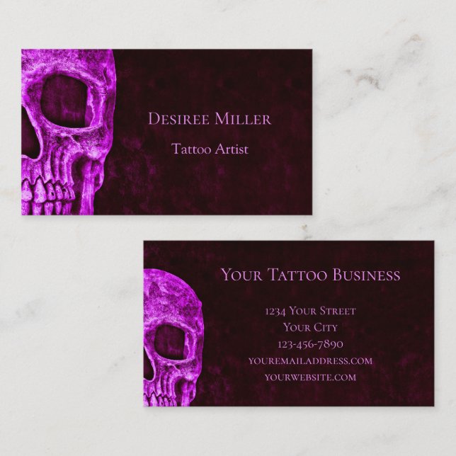 Gothic Skull Rosa Burgundy Tatto Shop Visitkort (Fram/baksida)