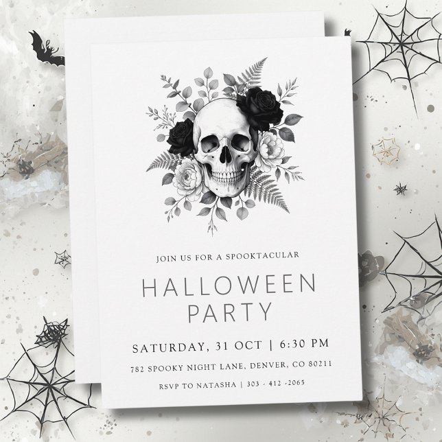 Gothic Skull & Roses Halloween Inbjudningar (Skapare uppladdad)