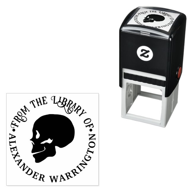 Gothic Skull Skeleton "från bibliotek i" Bok Självfärgande Stämpel (In Situ)