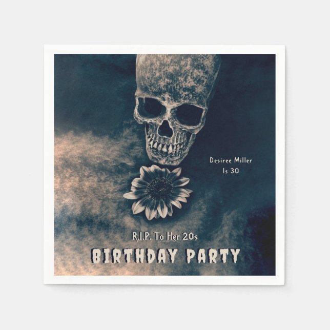 Gothic Skull-solrosor RIP till hennes 20-tal Pappersservett (Framsidan)