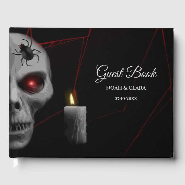 Gothic Skull Spider Candle - Mörk Moody Halloween Gästböcker (Framsida)