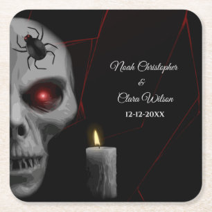 Gothic Skull Spider Candle - Mörk Moody Halloween Underlägg Papper Kvadrat