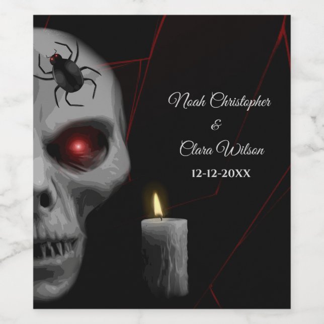 Gothic Skull Spider Candle - Mörk Moody Halloween Vinflaska Etikett (Singel etikett)