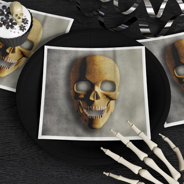 Gothic Skull Spooky Skeleton Ansikte Halloween fes Pappersservett (Spooky Halloween napkins for your skeleton themed party)