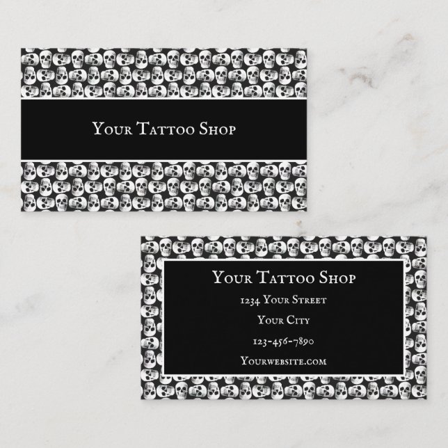 Gothic Skull Tattoo Artist Black and White Mönster Visitkort (Fram/baksida)