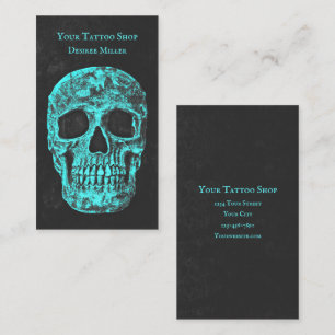 Gothic Skull Teal Grunge Struktur Tatto Shop Visitkort