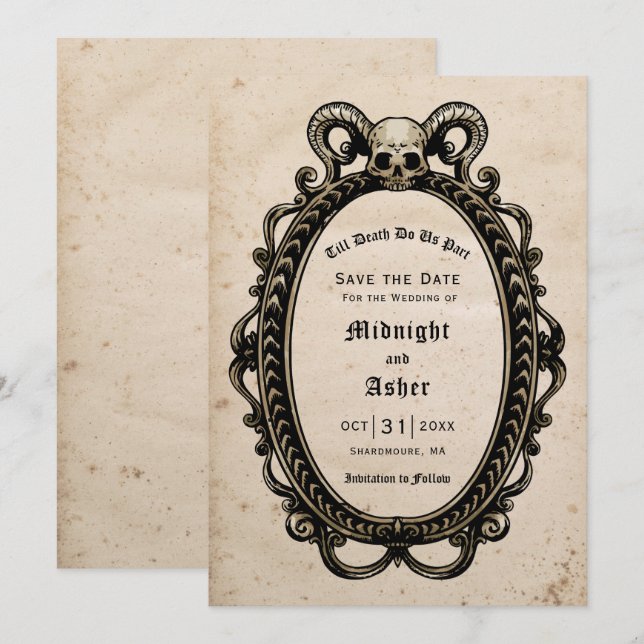 Gothic Skull tills döden gör oss del Antique Spara Datumet (Fram/baksida)