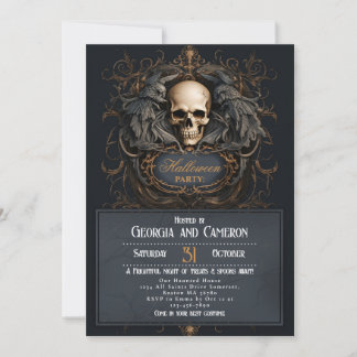 Gothic Skull Vingar Halloween Inbjudningar