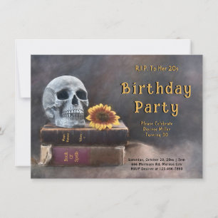 Gothic Skull Vintage Bok Solros RIP till hennes 20 Inbjudningar