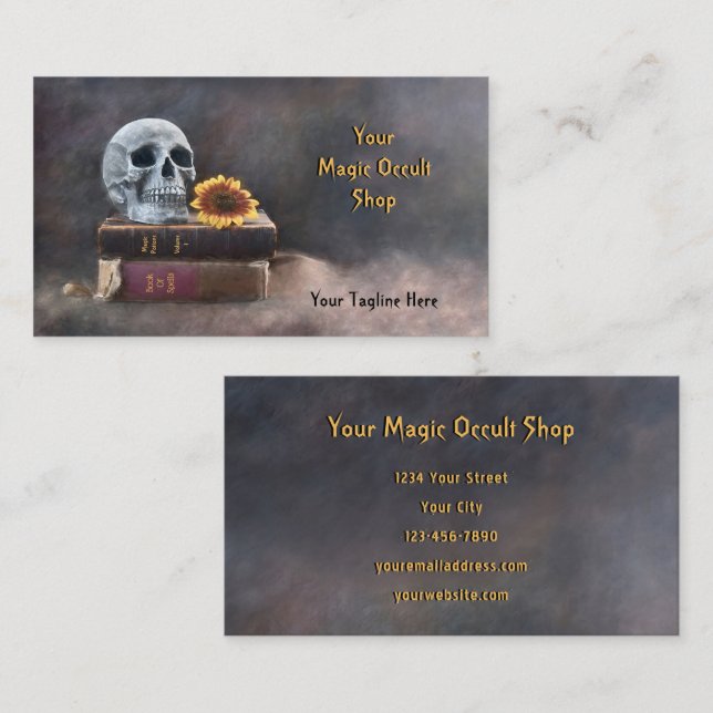 Gothic Skull Vintage Bokar Gult Solrosmagi Visitkort (Fram/baksida)