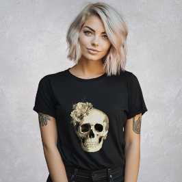 Gothic Skull Vit ros Black T Shirt