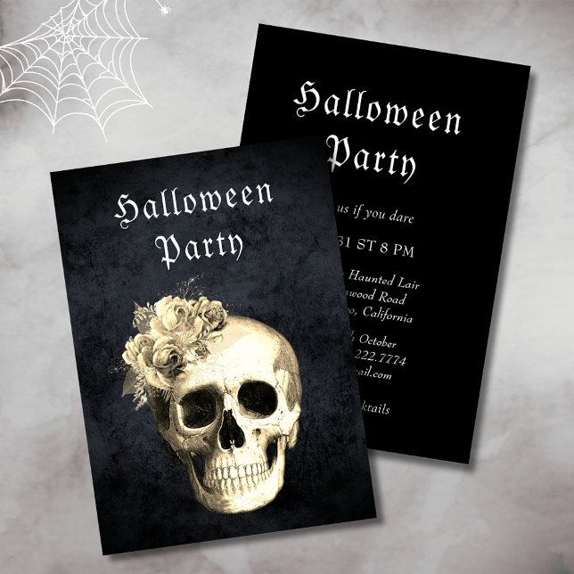 Gothic Skull Vit ros Halloween fest Inbjudningar (Skapare uppladdad)