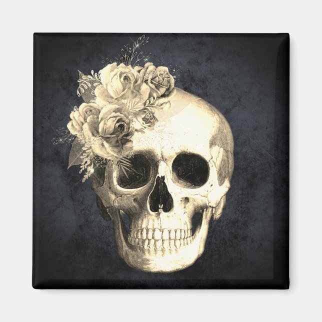 Gothic Skull Vit ros Halloween Magnet (Framsidan)