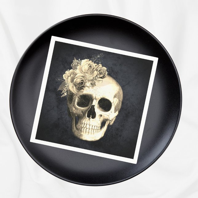 Gothic Skull Vit ros Halloween Pappersservett (Skapare uppladdad)