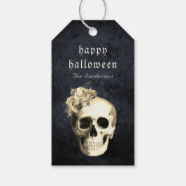 Gothic Skull Vit ros Halloween Personlig Presentetikett