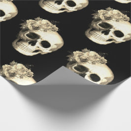 Gothic Skull Vit ros Mönster Halloween Presentpapper