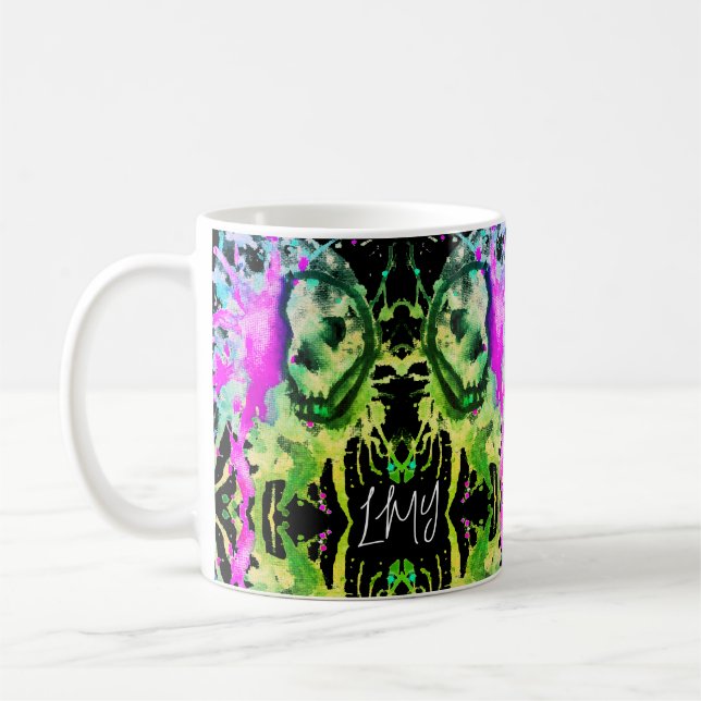 Gothic Skull Watercolor Halloween Neon Art Kaffemugg (Vänster)