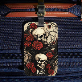 Gothic Skulls and Red Roses Bagagebricka