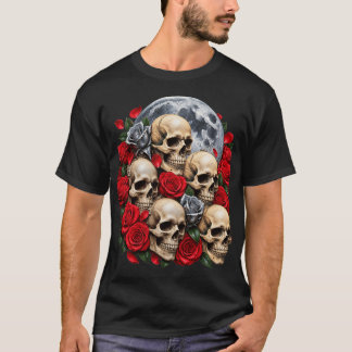 Gothic Skulls & Red Roses T-Shirt | Vintage Floral