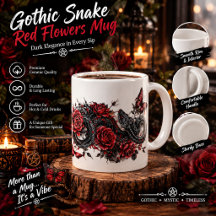 Gothic Snake & Red Flowers Mugg – Mörk Botanisk Bu