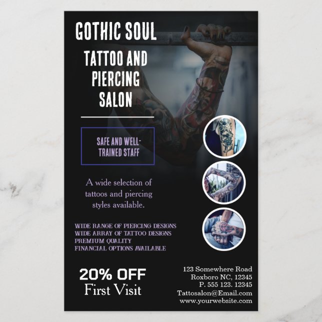 Gothic Soul Tattoo & Piercing Salon | Professionel Flygblad (Framsidan)