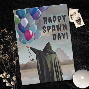 Gothic Spawnday Balloons & Mörk Clouds Birthday Kort