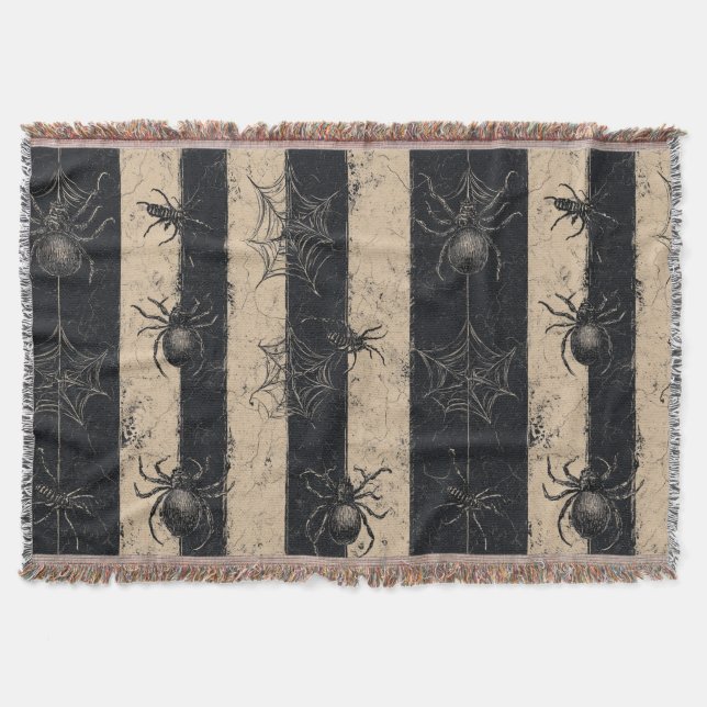 Gothic Spider och Webben Stripe Halloween Mönster Filt (Framsidan)