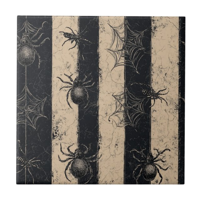 Gothic Spider och Webben Stripe Halloween Mönster Kakelplatta (Framsidan)