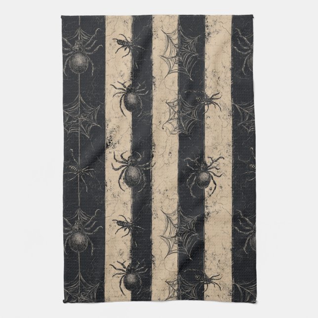 Gothic Spider och Webben Stripe Halloween Mönster Kökshandduk (Vertikal)