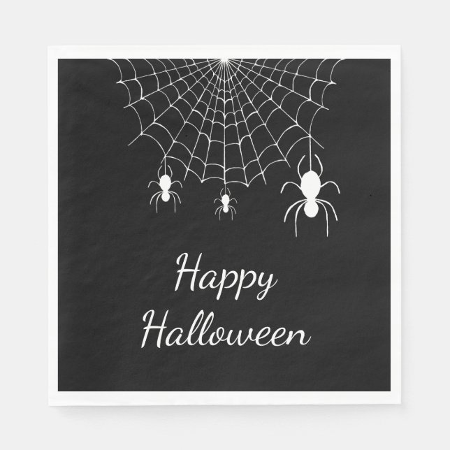 Gothic Spiders Simple Black White Happy halloween Pappersservett (Framsidan)
