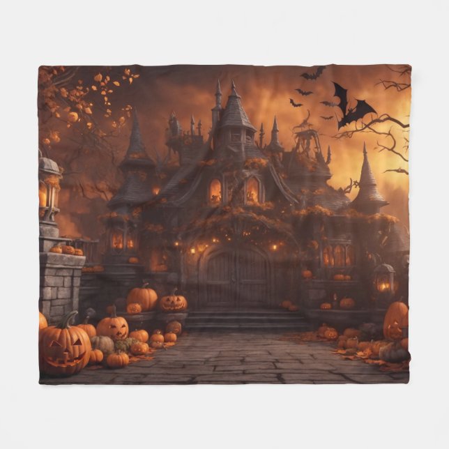 Gothic Spooky Halloween House Scary Mansion Fleecefilt (Framsidan (Horisontell))