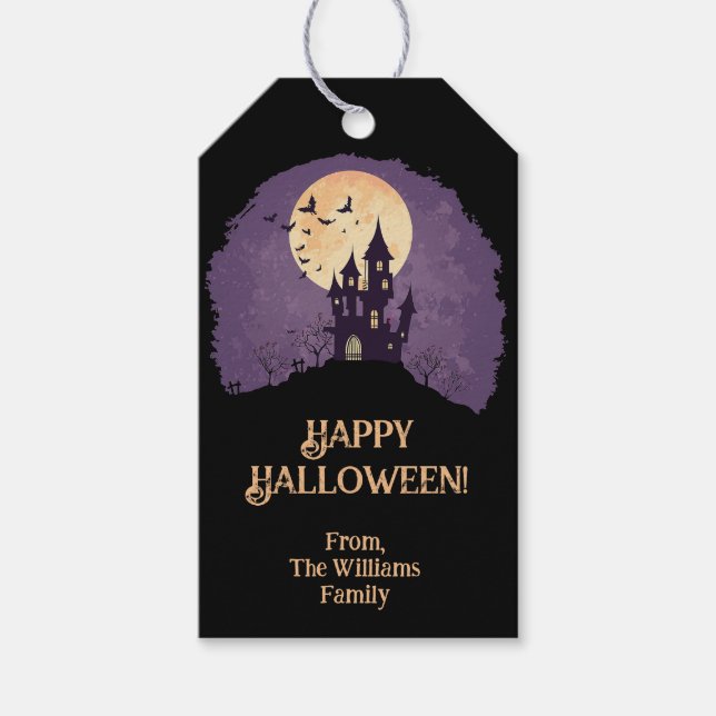 Gothic Spooky Haunted House Halloween Presentetikett (Framsidan)