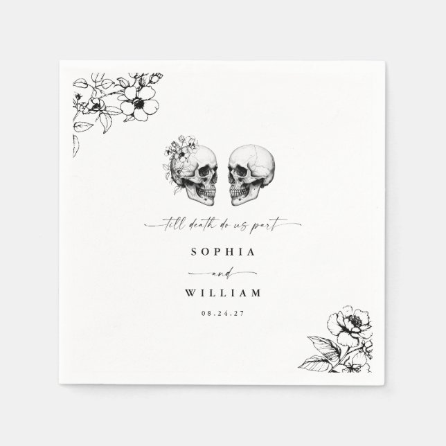 Gothic Spooky Skull Til Död tillhör oss Bröllop Pappersservett (Framsidan)